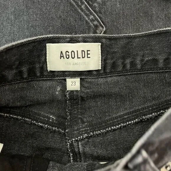 Agolde Black Wash Pose Denim Quinn High Rise Cut-Off Jean Skirt Women's Size 23 - Picture 5 of 7